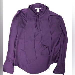 H&M Women’s Gorgeous Neck Tie Blouse - Deep Purple
